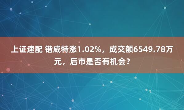 上证速配 锴威特涨1.02%，成交额6549.78万元，后市是否有机会？